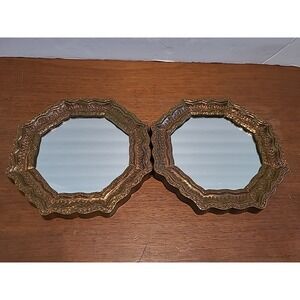 VTG 2 Burwood GoldTone Octagon Mirrors Wall Hanging MCM Hollywood Regency 6 1/2"